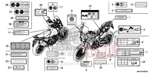 ETIQUETTE DE PRECAUTIONS (CRF1000A2/AL2/D2/DL2) CRF1000A2J de 2018